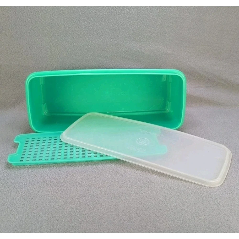 Vintage Tupperware Celery Keeper Container Turquoise w Lid Insert Crisper Tray